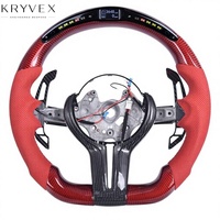 Volant sport en cuir rouge et fibre de carbone Kryvex pour F30/F32/F10/F20/E46/E60/E90/M2-M6 avec lumières LED - Ajustement parfait