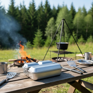 Ultralight Stainless Steel Camping Mess Kit <strong>Square</strong> Camping Outdoor Lunch Box Camping Hiking Backpacking - Product Image 1