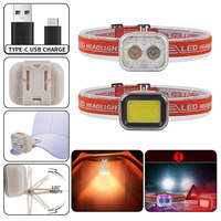 Lampu Kepala Kerja Luar Ruangan LED COB USB Isi Ulang Mini Portabel Tahan Air Lampu Merah Biru untuk Memancing Berkemah Lampu Kepala Kerja