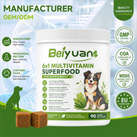 Compléments multivitaminés 6-en-1 pour chiens sous forme de friandises à mâcher, avec probiotiques, oméga-3 et enzymes pour soutenir l'immunité, la santé intestinale, la peau, le pelage et la vitalité.