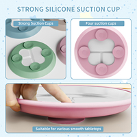 Ensemble de 4 assiettes et bols en porcelaine pour enfants, base à ventouse, manchons en silicone antidérapants, compatibles micro-ondes/lave-vaisselle, design rond moderne