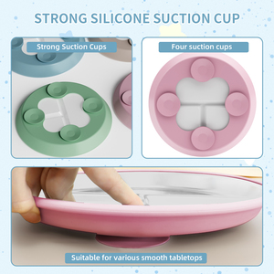 4-teiliges Porzellan Kinder-Teller-und-Schüssel-Set mit Saugnapf, Rutschfeste Silikonhüllen, Mikrowellen-/Spülmaschinenfest, Modernes Rundes Design - Product Image 5