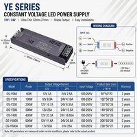 Alimentation à découpage à tension constante 12V 300W pour LED, large plage d'entrée, fonctionnement silencieux, SMPS IP20, usage intérieur, sortie 25A pour LED