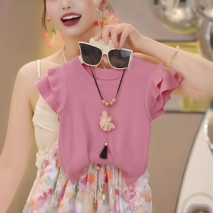Completo Estivo per Bambine in Stile Coreano: Top alla Moda + Pantaloni Larghi, Set Due Pezzi con Motivi Floreali - Product Image 3