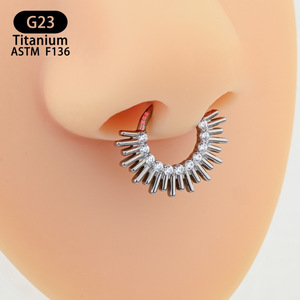 <b>Titanium</b> Nose <b>Ring</b> 8mm G23 ASTM F136 Zircon Inlay Tassel Design Septum Piercing Jewelry - Product Image 4