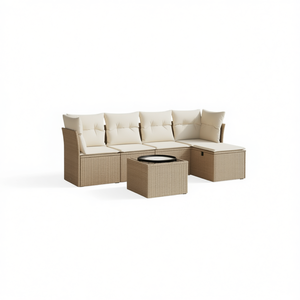 Ensemble de canapés de jardin beige 6 places en rotin, mobilier d'extérieur résistant aux intempéries, design contemporain - Product Image 1