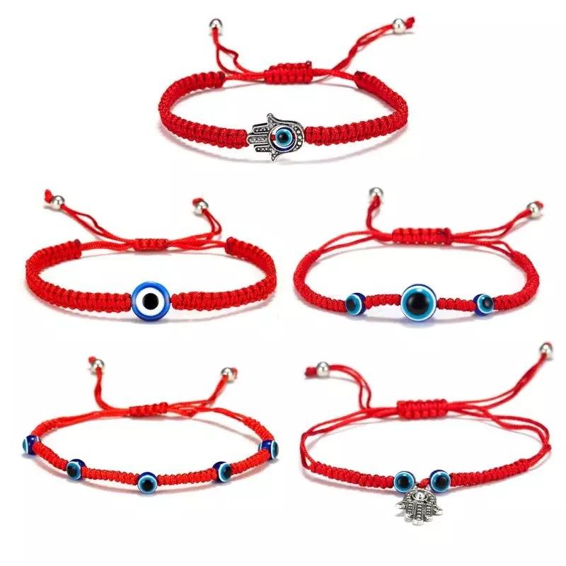 Jewelry Palm Double Round Glass Beads Evil Eyes Bead Bracelet Lucky Red String Adjustable Bracelet 