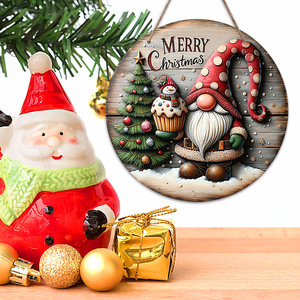 Spot cross-border wooden snowman door <b>hanger</b>, Christmas decoration, round door sign, Christmas tree ornament. - Product Image 1