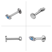 -TT- Titane ASTM F136 Or 16G à filetage interne, triple perles, zircon CZ, labret, hélix, conque, cartilage, tragus, dos plat