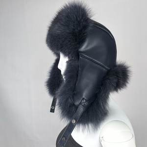 Cappello di pelliccia di volpe in pelle argentata cappello di pelliccia procione volpe russa grande volpe cappelli di pelliccia per le donne - Product Image 2