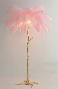 Hot Sale Ostrich Resin Copper Corner Standing Led Light Modern Nordic Luxury Tree Branch Ostrich Feather Floor Lamp