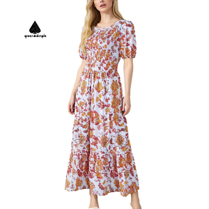 Green Dimple Women's Clothing Summer Cottagecore Dress Floral Casual <strong>Cotton</strong> Polynesian Modest Office <strong>Wear</strong> Dress - Product Image 1