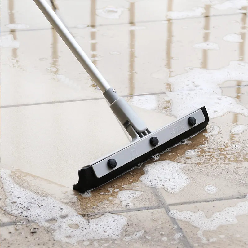 Household double black foam rubber adjustable floor squeegee with long aluminium handle for wet room kitchen