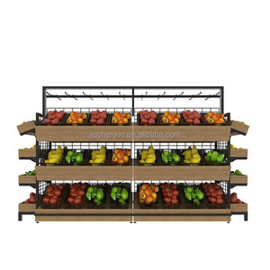 Estantes de Compras de Metal y Madera Resistentes de 3 Niveles, Exhibidores de Frutas y Verduras para Supermercados - Product Image 6