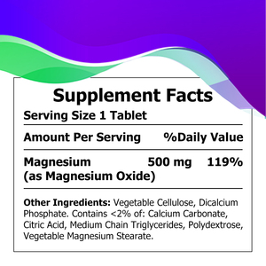 Factory Wholesale 500mg Magnesium Tablet Support Muscle Relaxation Promote Heart Health Magnesium <b>Supplement</b> Bone Support Tablet - Product Image 2