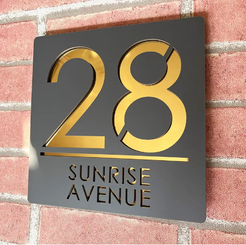 Customized Personalized House Number Plaque Modern Acrylic Laser Cut 3D Home Number Address Plaque With Street Name (Black Silver