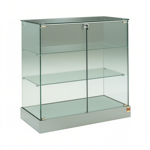 Vitrine en verre Htz 75x46x90 cm avec 2 étagères et portes verrouillables, base gris clair - Product Image 2