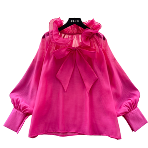 Camicette Casual da <span class=keywords><strong>Donna</strong></span> Autunnali con Maniche Lunghe, Vestibilità Ampia, Tessuto Traspirante, <span class=keywords><strong>Colletto</strong></span> con Ruches, Eleganti Top all'Ingrosso - Product Image 4