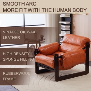 Medieval Modern Vintage Oil Wax Leather Sofa <b>Chair</b> Removable Armrests PU Decorative Furniture for Home Office Living Room <b>Study</b> - Product Image 2