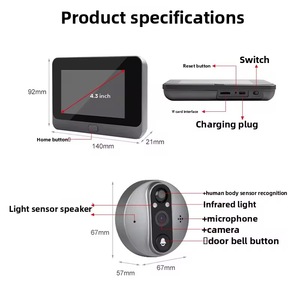 Sonnette de porte intelligente Tuya avec caméra <span class=keywords><strong>numérique</strong></span> Wifi, <span class=keywords><strong>vision</strong></span> <span class=keywords><strong>nocturne</strong></span> infrarouge et écran de 4,3 pouces - Product Image 2