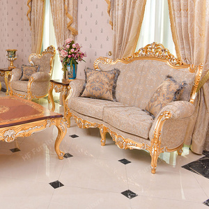 Ensemble de canapés de salon de luxe classiques canapés en bois massif de <span class=keywords><strong>grande</strong></span> taille avec finition or noble meubles de maison - Product Image 2