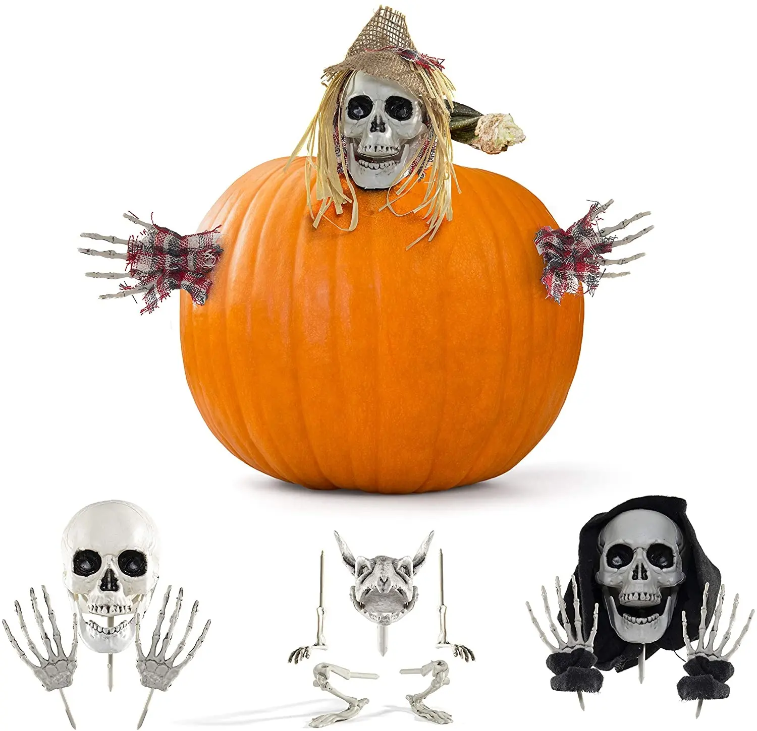 Halloween Decoration Pumpkin Plug-in Decor - Scarecrow/Reaper/Cat/Skeleton DIY Party Yard Bar props