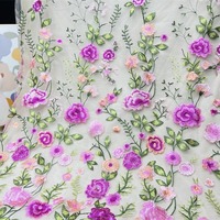 Nouveau Rose maille brodé Polyester tissu automne plante robe de soirée conception pour sac et vêtements bricolage échantillon gratuit tissé dentelle