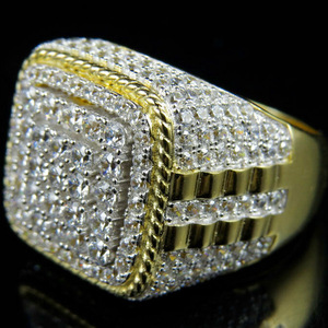 Cincin Pria Berlian Mewah Ukuran Besar Desain Baru Fashion, Lapis Emas, Bertabur Kristal Rhinestone, Penuh Zirkon, Model Iced Out, Ukuran Besar - Product Image 4