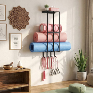 <b>Camping</b> Chair Wall Mounted <b>Storage</b> Rack With Hooks Sun Umbrella Yoga Mat Holder Punch Free Powder Coated Rectangle - Product Image 3