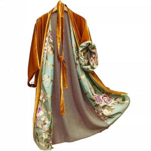 Bata de Noche Elegante de Terciopelo Natural, Transpirable, Larga, Tipo Cárdigan, con Estampado Floral, Tallas Personalizadas para <span class=keywords><strong>Mujer</strong></span> - Product Image 1