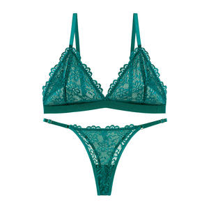 Ensemble de Lingerie Féminine Antibactérien, Soutien-Gorge et Culotte Sans Couture en Dentelle Respirante à Nœuds Creux - Product Image 5