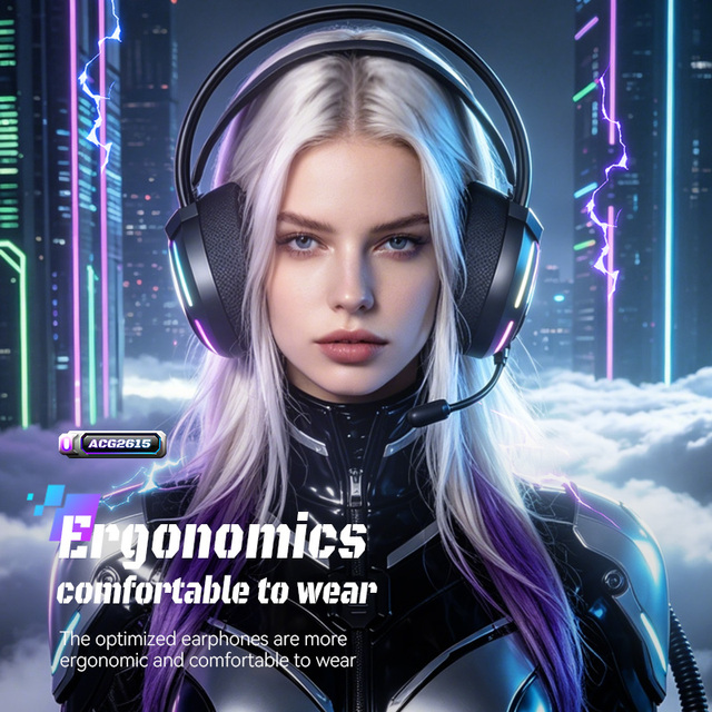 AOC ACG2615 Wireless Gaming Headset BT 6.0 Over Ear Headphones with 60mm Driver Low Latency 2.4G Connection Long Battery Life