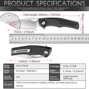 Couteau pliant LONSDOW D2 en acier inoxydable G10, en alliage d'aluminium, fabrication de précision, pour <span class=keywords><strong>la</strong></span> chasse, <span class=keywords><strong>le</strong></span> camping en plein air, <span class=keywords><strong>le</strong></span> bricolage, couteau de poche EDC - Product Image 6