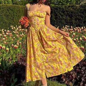 Nouvelle Robe d'été boutonnée pour femme, style bustier, à imprimé floral, bretelles spaghetti, coupe trapèze, idéale pour les vacances à la plage - Product Image 4