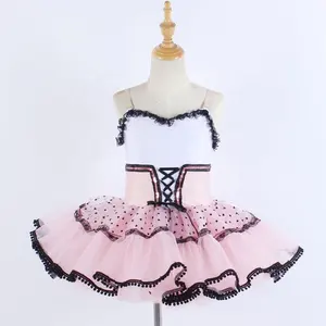 Robe de ballet à pois pour petite fille, tenue de danse lyrique rose à paillettes, costume de performance sur scène