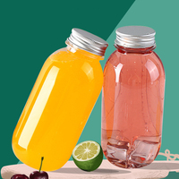 Bouteilles en plastique transparentes jetables rondes pour boissons froides en gros, bouteilles en plastique PET transparentes pour jus avec couvercle en aluminium