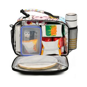 Sac à déjeuner isotherme portable avec imprimé chat mignon, fermeture éclair, sangle en maille pour l'école, les pique-niques et les voyages - Product Image 2