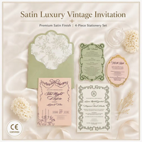 Ensemble d'invitations de mariage vintage vertes de qualité supérieure, invitations élégantes en satin floral pour la fête nuptiale, suite de papeterie de luxe pour fête