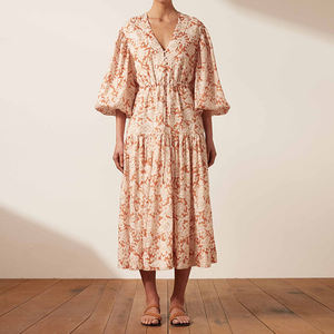 <span class=keywords><strong>Robe</strong></span> d'été en lin à fleurs <span class=keywords><strong>Robe</strong></span> à manches longues à imprimé floral pour femmes Plus Size 100% <span class=keywords><strong>Robe</strong></span> en lin - Product Image 1