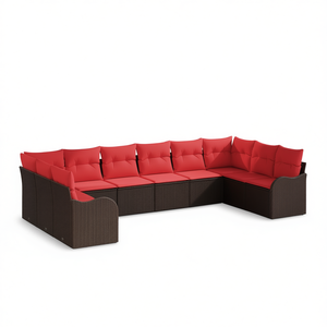 Ensemble de canapés de jardin en osier marron, 10 pièces, avec coussins, meubles d'extérieur, style contemporain - Product Image 1