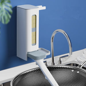 Ensemble <span class=keywords><strong>de</strong></span> brosses <span class=keywords><strong>de</strong></span> nettoyage <span class=keywords><strong>de</strong></span> cuisine à ajout automatique <span class=keywords><strong>de</strong></span> liquide avec tête <span class=keywords><strong>de</strong></span> tampon à récurer/émeri jetable remplaçable à long manche en plastique - Product Image 4