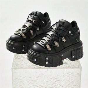 Punk Style Women's Black <b>Shoes</b> Rock Metal Decor Lace-up Platform <b>Shoes</b> <b>Gothic</b> Man's Leather Boots - Product Image 2