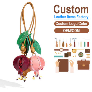 Handmade Vegetable Tanned <b>Leather</b> Pomegranate Charm Premium Top Layer Cowhide Car <b>Keychain</b> Bag Pendant Artisan Crafted - Product Image 1