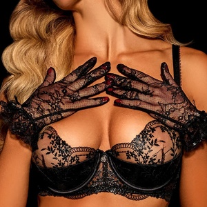 Ensemble de lingerie florale brodée en Offre Spéciale avec gants Ensemble de sous-vêtements en maille transparente sexy pour filles - Product Image 2