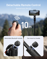 TELESIN Perche à selfie magnétique portable pliable avec télécommande Bluetooth, clip polyvalent pour vidéo YouTube