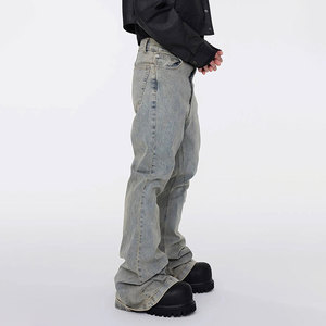 YUCE <span class=keywords><strong>Jeans</strong></span> a Zampa d'Elefante in Denim Pesante per <span class=keywords><strong>Uomo</strong></span>, Pantaloni Casual Streetwear con Logo Personalizzato - Product Image 3