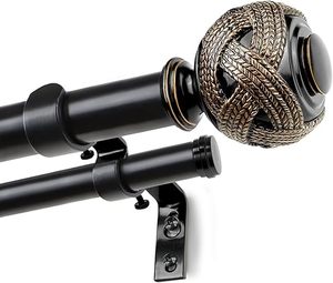 Hochwertige minimalist ische moderne Gardinen stangen Verstellbare Teleskopstahl-Fensters tangen Mattschwarz Bronze Finials Heavy Duty USA - Product Image 6