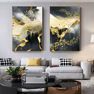 Grigio dorato astratto arte grafica pittura su tela stile di lusso Poster semplicità stampa immagine da parete contemporanea decorazione domestica