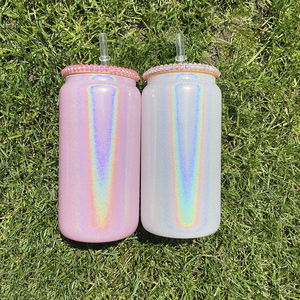 Vente <span class=keywords><strong>en</strong></span> <span class=keywords><strong>gros</strong></span> <span class=keywords><strong>en</strong></span> vrac 15oz 16oz sublimation diamant verre peut avec strass couvercle Soda bière café gobelets pour <span class=keywords><strong>impression</strong></span> bricolage - Product Image 2