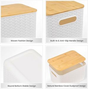 Plastic Storage Baskets With Bamboo <b>Lid</b> Stackable Storage <b>Bins</b>: Storage Baskets for Organizing - Product Image 2
